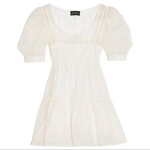 Danielle Bernstein WeWoreWhat White Organza Puff Sleeve Baby Doll Mini Dress